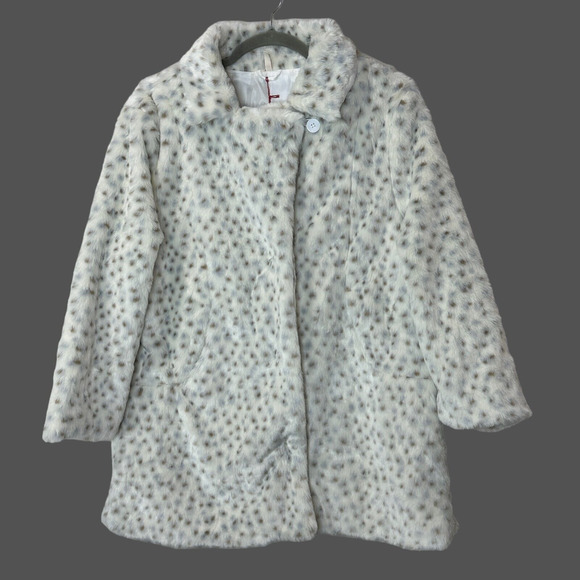 Raga Faux Fur Animal Print Snap Front Coat Winter White Women Plus Size 2X NWT - Picture 1 of 14